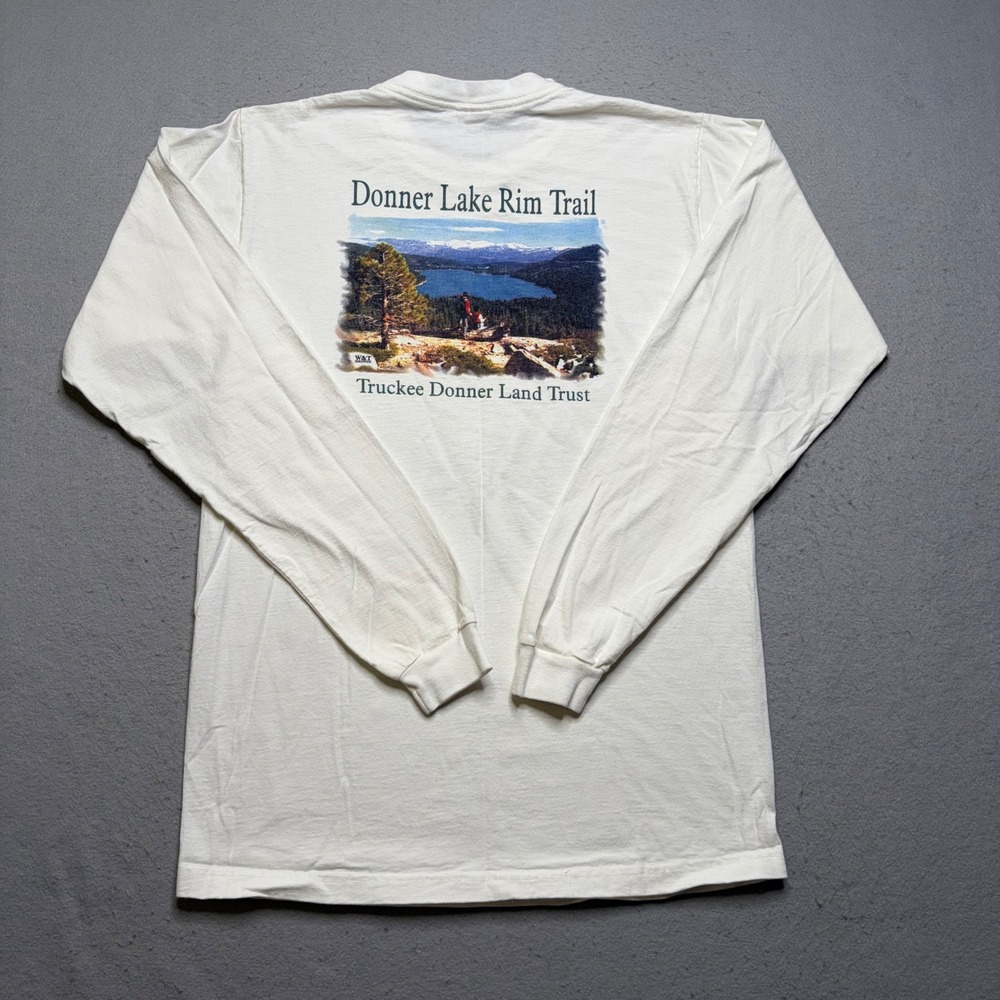 Patagonia Beneficial Ts Shirt Mens Med White Donner Lake Rim Trail Long Sleeve